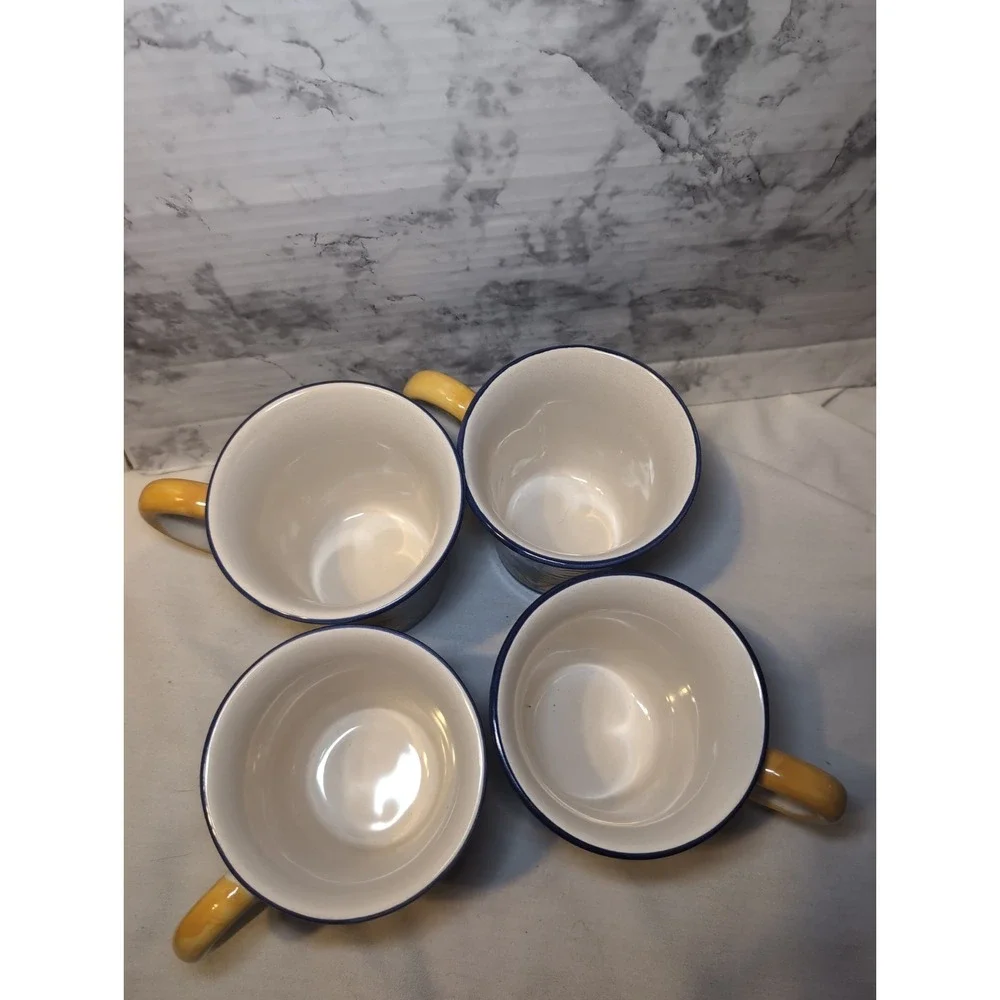 Vintage Y2K Pier 1 Italian Swirl Handpainted Mugs ~ Set of 4 ~ 16oz Earthenware